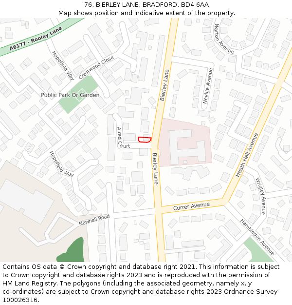 76, BIERLEY LANE, BRADFORD, BD4 6AA: Location map and indicative extent of plot
