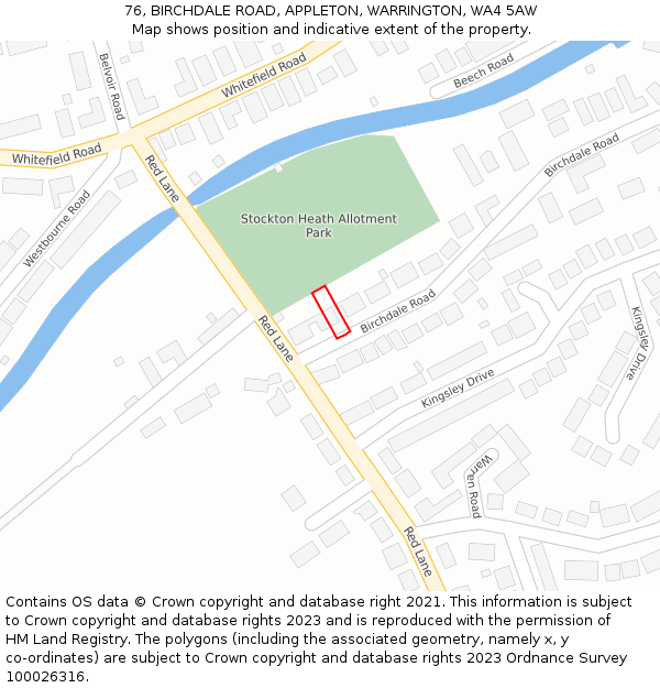76, BIRCHDALE ROAD, APPLETON, WARRINGTON, WA4 5AW: Location map and indicative extent of plot
