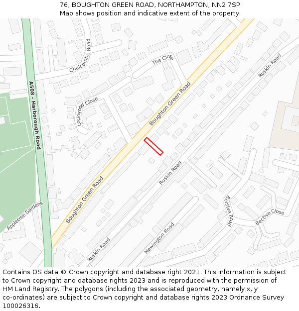76, BOUGHTON GREEN ROAD, NORTHAMPTON, NN2 7SP: Location map and indicative extent of plot