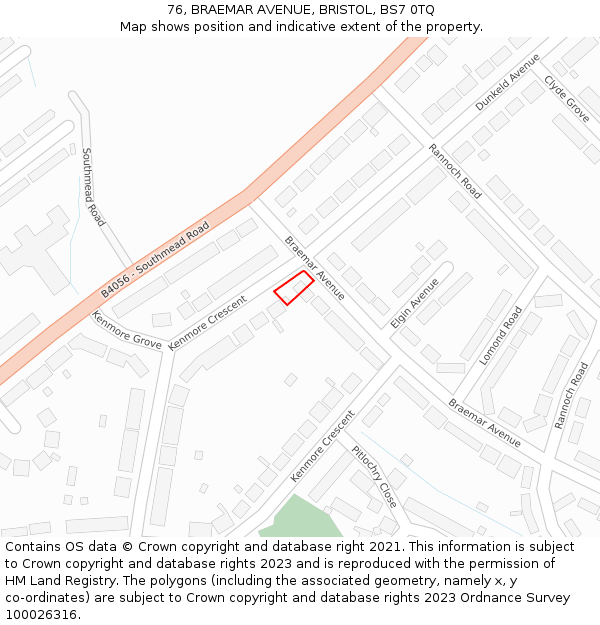 76, BRAEMAR AVENUE, BRISTOL, BS7 0TQ: Location map and indicative extent of plot