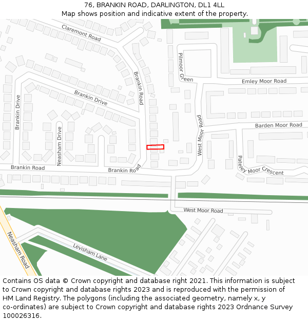 76, BRANKIN ROAD, DARLINGTON, DL1 4LL: Location map and indicative extent of plot