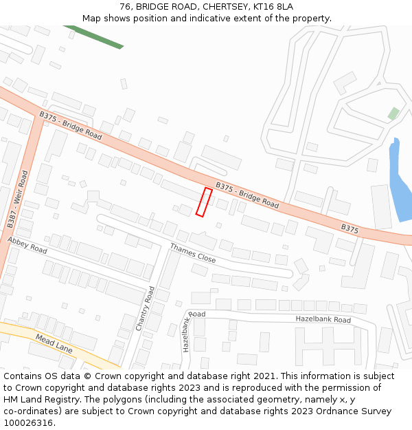 76, BRIDGE ROAD, CHERTSEY, KT16 8LA: Location map and indicative extent of plot