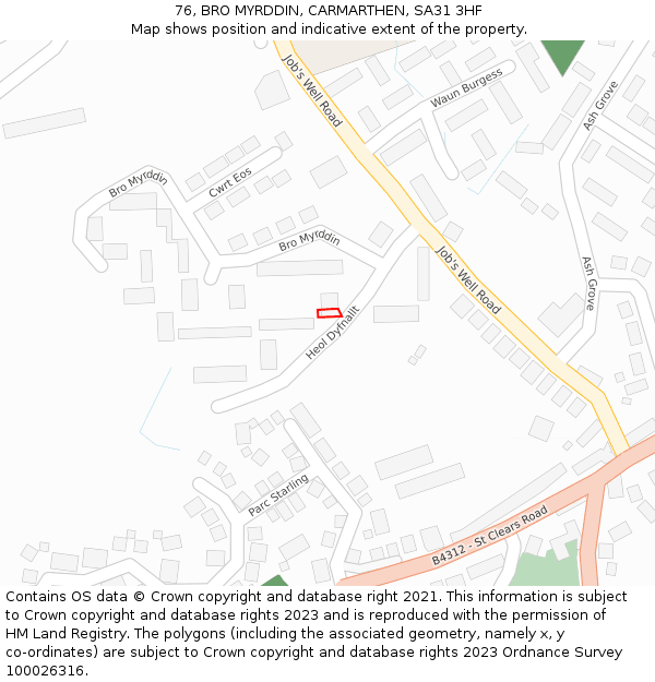 76, BRO MYRDDIN, CARMARTHEN, SA31 3HF: Location map and indicative extent of plot