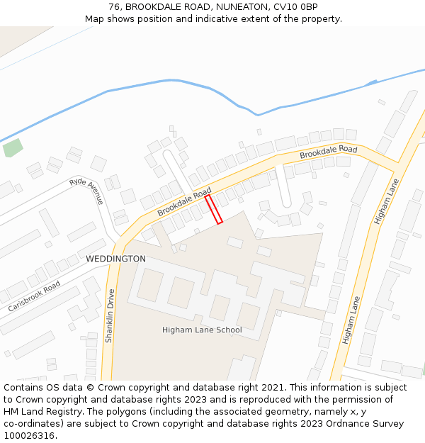 76, BROOKDALE ROAD, NUNEATON, CV10 0BP: Location map and indicative extent of plot
