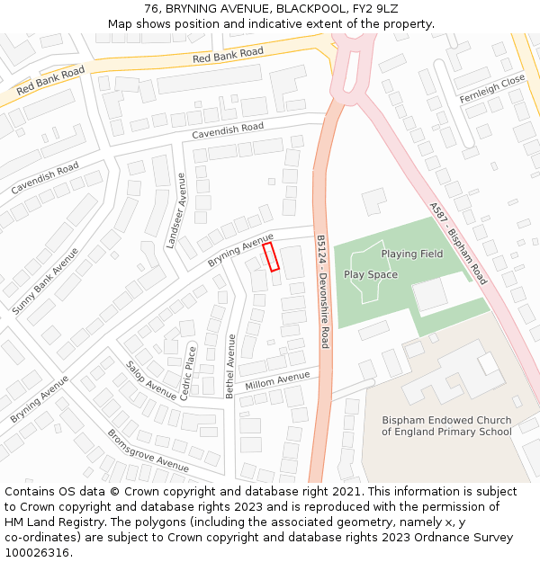 76, BRYNING AVENUE, BLACKPOOL, FY2 9LZ: Location map and indicative extent of plot