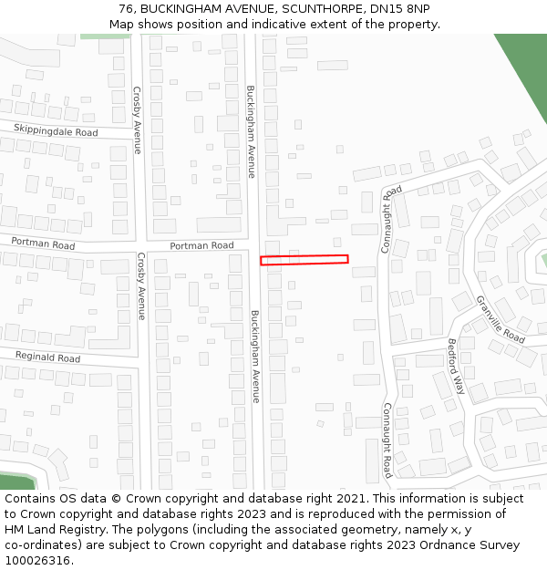 76, BUCKINGHAM AVENUE, SCUNTHORPE, DN15 8NP: Location map and indicative extent of plot