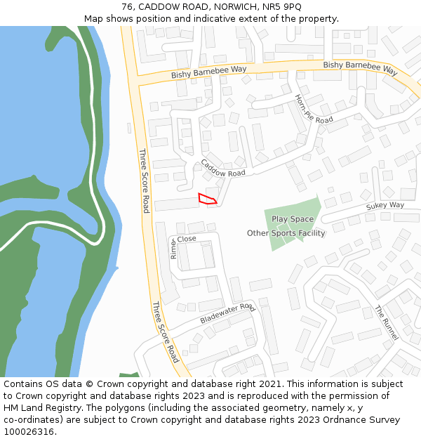 76, CADDOW ROAD, NORWICH, NR5 9PQ: Location map and indicative extent of plot