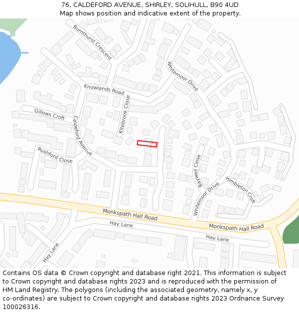 76, CALDEFORD AVENUE, SHIRLEY, SOLIHULL, B90 4UD: Location map and indicative extent of plot