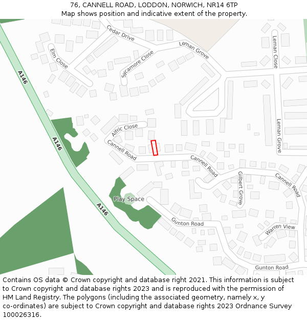 76, CANNELL ROAD, LODDON, NORWICH, NR14 6TP: Location map and indicative extent of plot