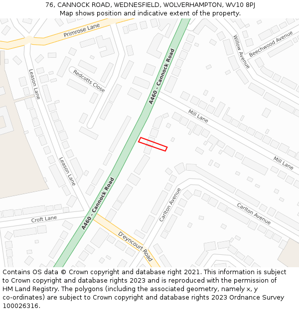 76, CANNOCK ROAD, WEDNESFIELD, WOLVERHAMPTON, WV10 8PJ: Location map and indicative extent of plot