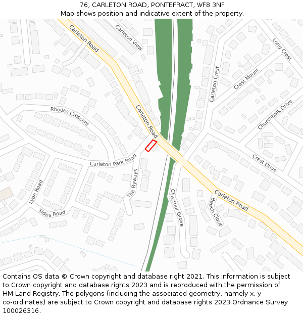 76, CARLETON ROAD, PONTEFRACT, WF8 3NF: Location map and indicative extent of plot