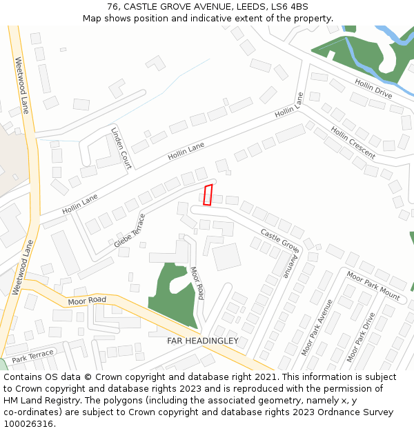 76, CASTLE GROVE AVENUE, LEEDS, LS6 4BS: Location map and indicative extent of plot
