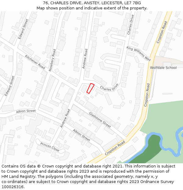 76, CHARLES DRIVE, ANSTEY, LEICESTER, LE7 7BG: Location map and indicative extent of plot