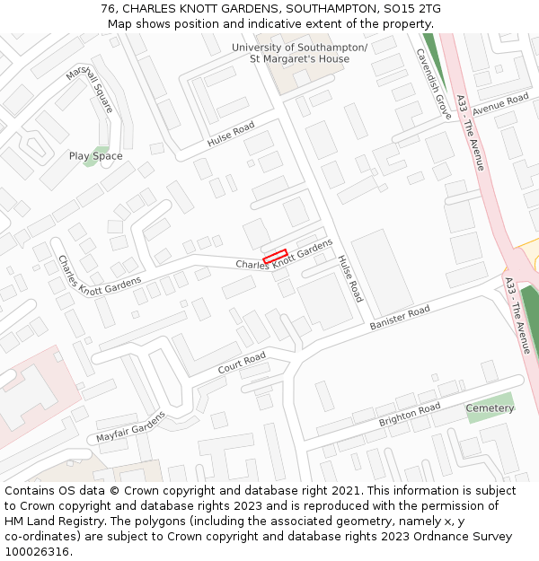 76, CHARLES KNOTT GARDENS, SOUTHAMPTON, SO15 2TG: Location map and indicative extent of plot