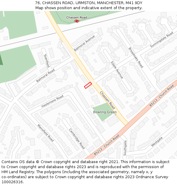 76, CHASSEN ROAD, URMSTON, MANCHESTER, M41 9DY: Location map and indicative extent of plot