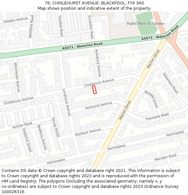 76, CHISLEHURST AVENUE, BLACKPOOL, FY4 3AS: Location map and indicative extent of plot
