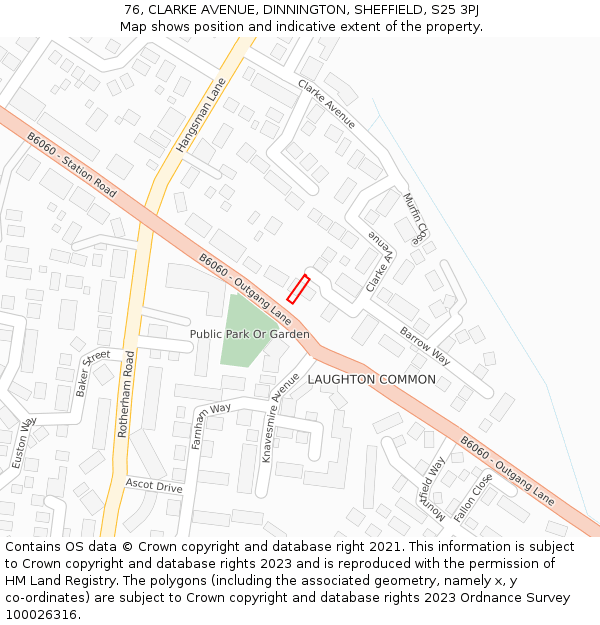76, CLARKE AVENUE, DINNINGTON, SHEFFIELD, S25 3PJ: Location map and indicative extent of plot