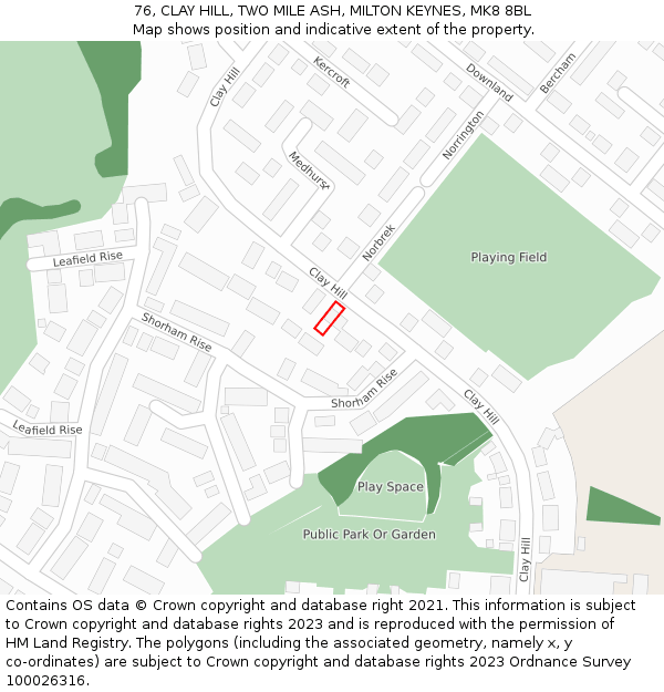 76, CLAY HILL, TWO MILE ASH, MILTON KEYNES, MK8 8BL: Location map and indicative extent of plot