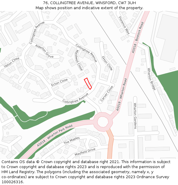 76, COLLINGTREE AVENUE, WINSFORD, CW7 3UH: Location map and indicative extent of plot