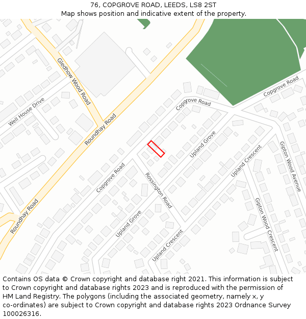 76, COPGROVE ROAD, LEEDS, LS8 2ST: Location map and indicative extent of plot