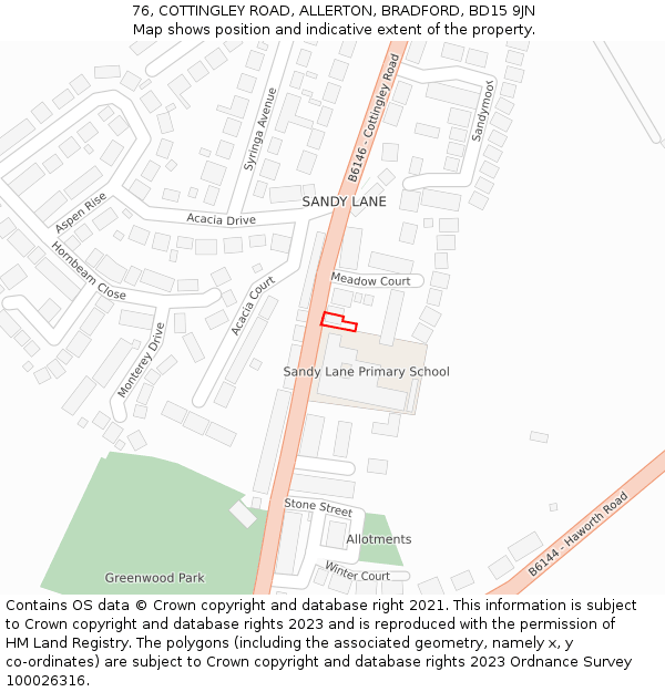 76, COTTINGLEY ROAD, ALLERTON, BRADFORD, BD15 9JN: Location map and indicative extent of plot