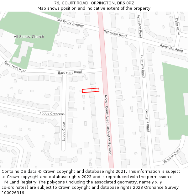 76, COURT ROAD, ORPINGTON, BR6 0PZ: Location map and indicative extent of plot