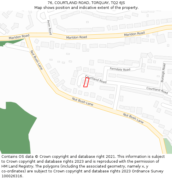 76, COURTLAND ROAD, TORQUAY, TQ2 6JS: Location map and indicative extent of plot