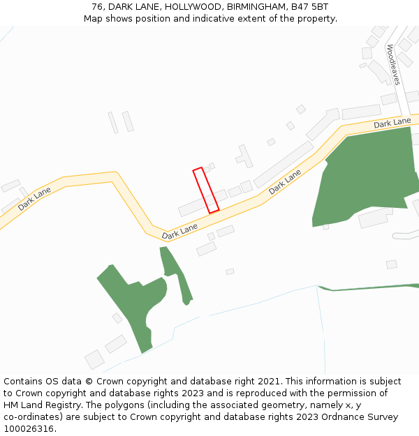 76, DARK LANE, HOLLYWOOD, BIRMINGHAM, B47 5BT: Location map and indicative extent of plot