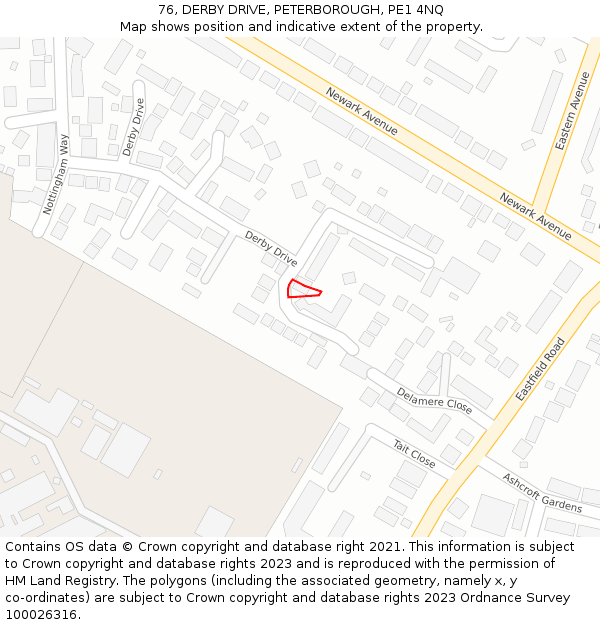76, DERBY DRIVE, PETERBOROUGH, PE1 4NQ: Location map and indicative extent of plot