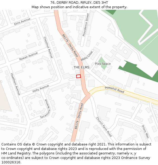 76, DERBY ROAD, RIPLEY, DE5 3HT: Location map and indicative extent of plot