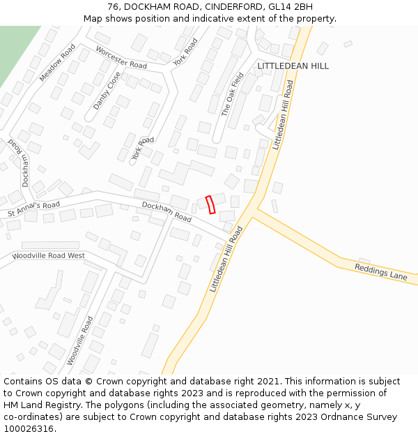 76, DOCKHAM ROAD, CINDERFORD, GL14 2BH: Location map and indicative extent of plot