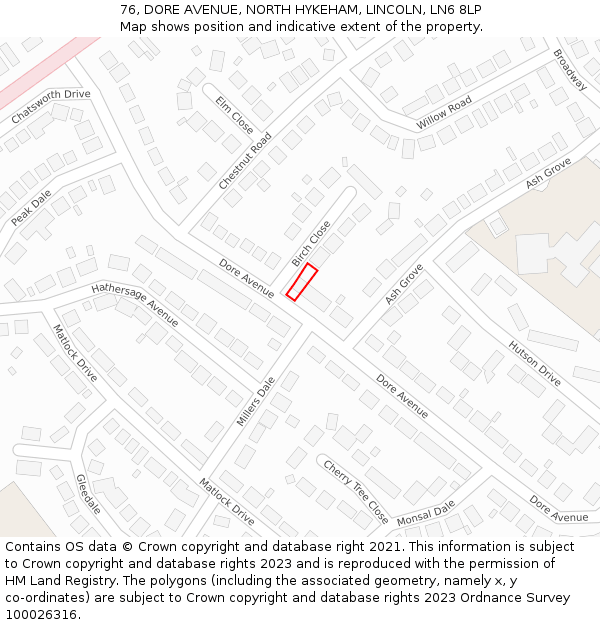 76, DORE AVENUE, NORTH HYKEHAM, LINCOLN, LN6 8LP: Location map and indicative extent of plot