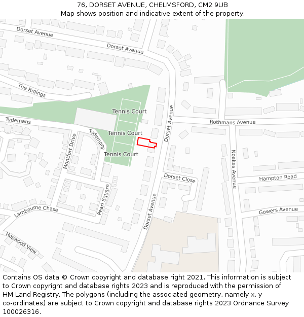 76, DORSET AVENUE, CHELMSFORD, CM2 9UB: Location map and indicative extent of plot