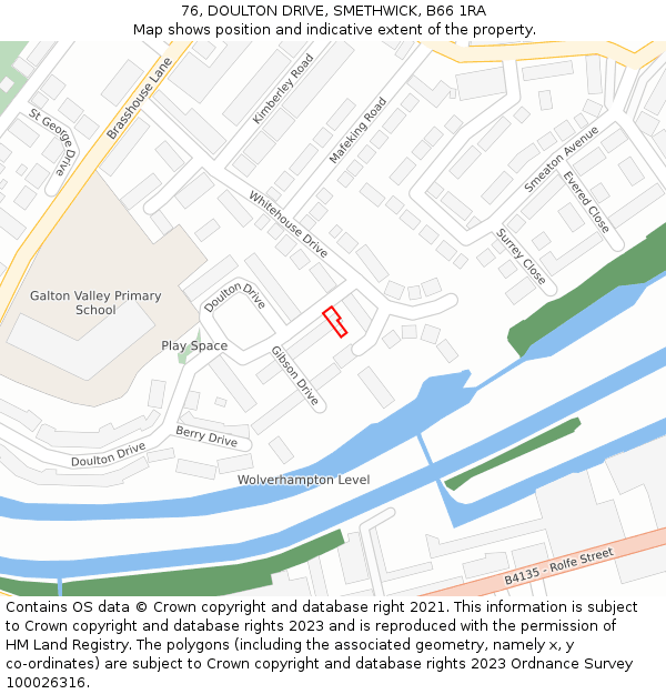 76, DOULTON DRIVE, SMETHWICK, B66 1RA: Location map and indicative extent of plot