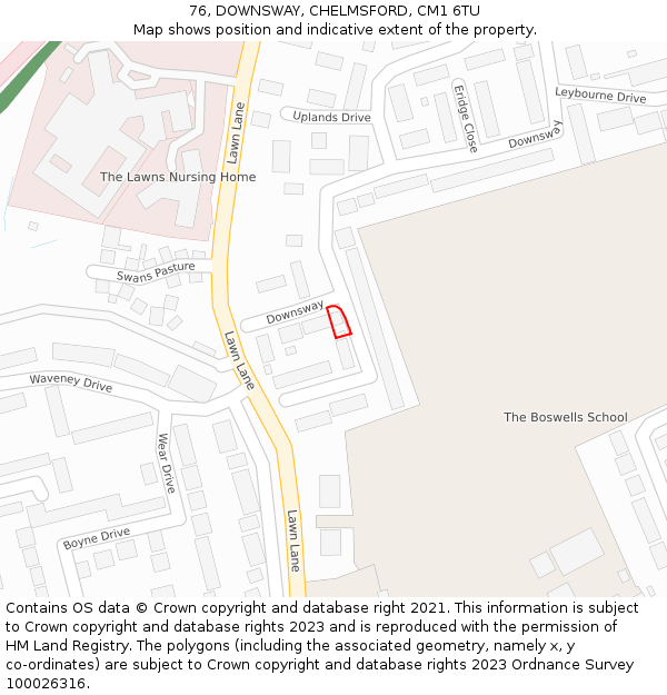 76, DOWNSWAY, CHELMSFORD, CM1 6TU: Location map and indicative extent of plot