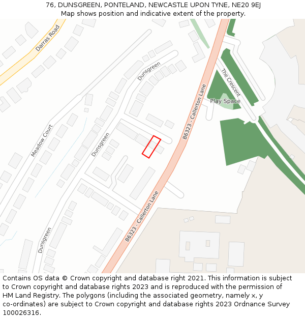 76, DUNSGREEN, PONTELAND, NEWCASTLE UPON TYNE, NE20 9EJ: Location map and indicative extent of plot