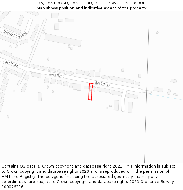 76, EAST ROAD, LANGFORD, BIGGLESWADE, SG18 9QP: Location map and indicative extent of plot