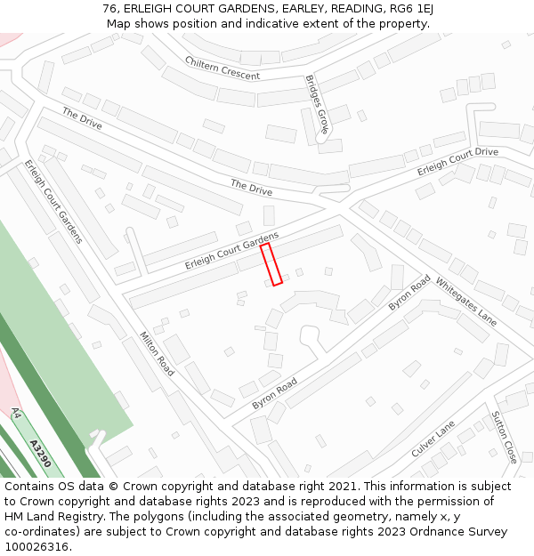 76, ERLEIGH COURT GARDENS, EARLEY, READING, RG6 1EJ: Location map and indicative extent of plot
