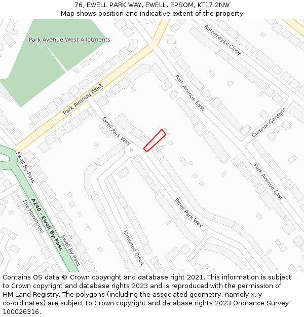 76, EWELL PARK WAY, EWELL, EPSOM, KT17 2NW: Location map and indicative extent of plot
