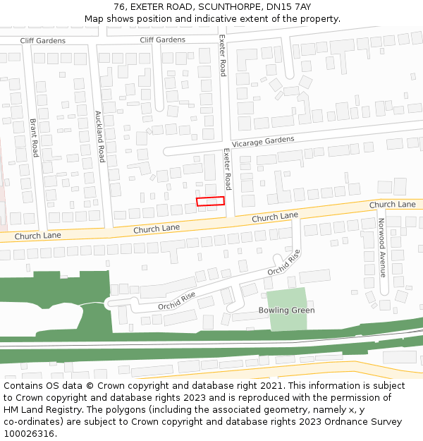76, EXETER ROAD, SCUNTHORPE, DN15 7AY: Location map and indicative extent of plot