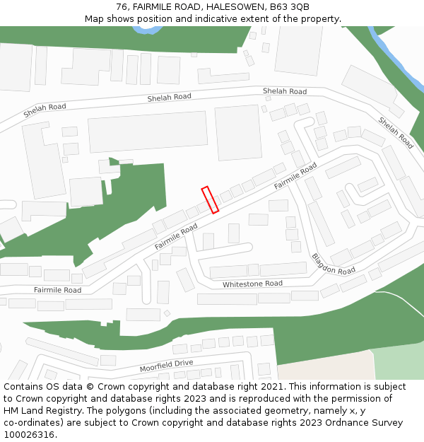 76, FAIRMILE ROAD, HALESOWEN, B63 3QB: Location map and indicative extent of plot