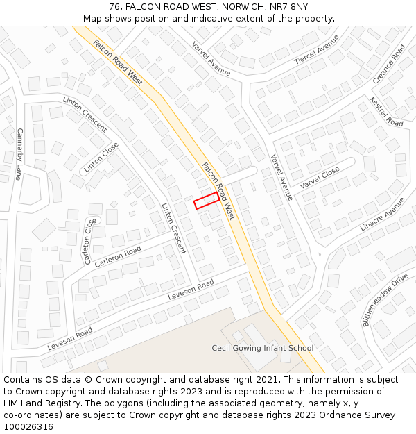 76, FALCON ROAD WEST, NORWICH, NR7 8NY: Location map and indicative extent of plot