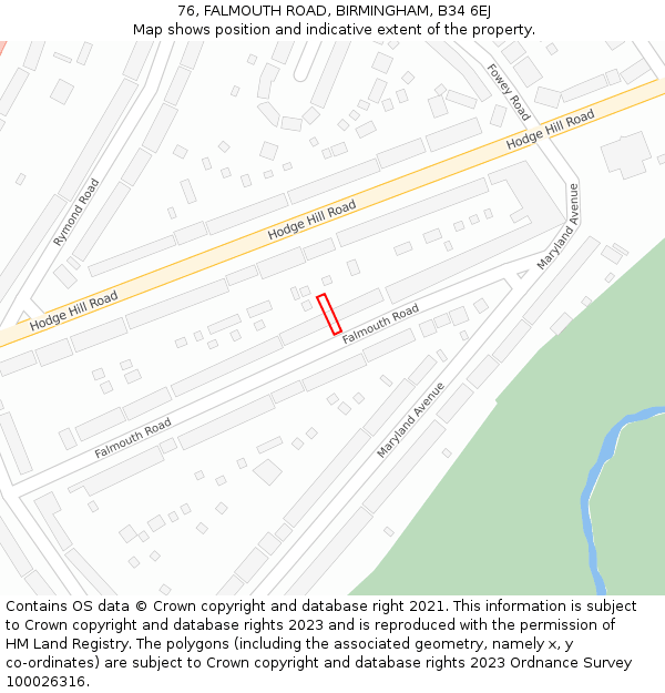 76, FALMOUTH ROAD, BIRMINGHAM, B34 6EJ: Location map and indicative extent of plot
