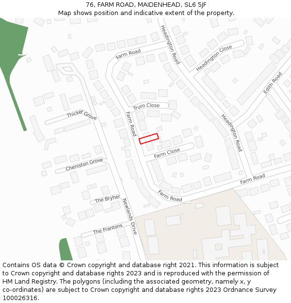 76, FARM ROAD, MAIDENHEAD, SL6 5JF: Location map and indicative extent of plot