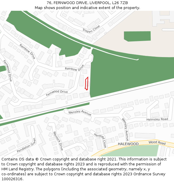 76, FERNWOOD DRIVE, LIVERPOOL, L26 7ZB: Location map and indicative extent of plot