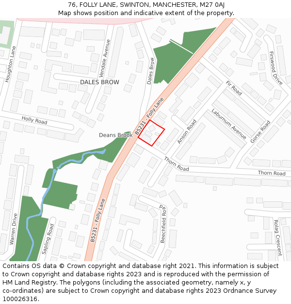 76, FOLLY LANE, SWINTON, MANCHESTER, M27 0AJ: Location map and indicative extent of plot