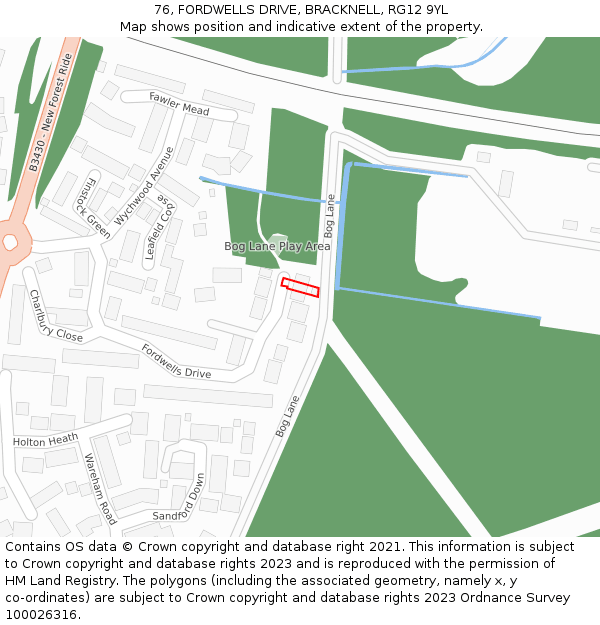 76, FORDWELLS DRIVE, BRACKNELL, RG12 9YL: Location map and indicative extent of plot