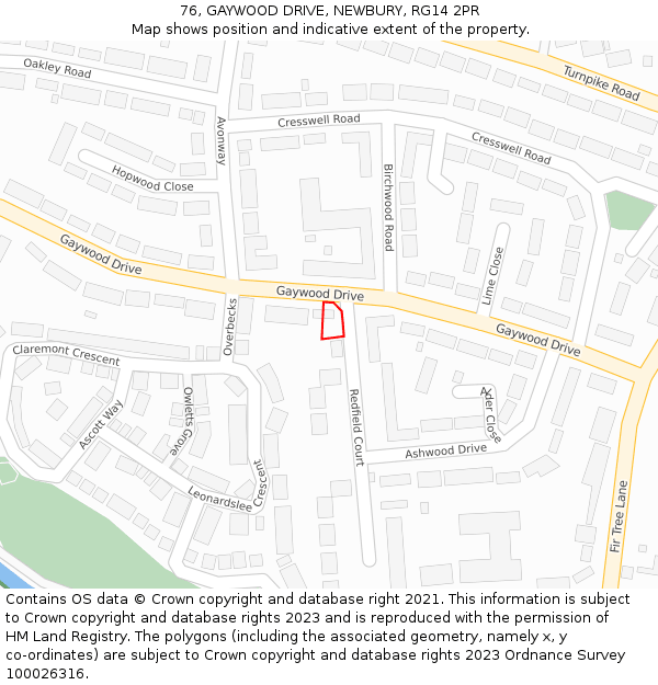76, GAYWOOD DRIVE, NEWBURY, RG14 2PR: Location map and indicative extent of plot