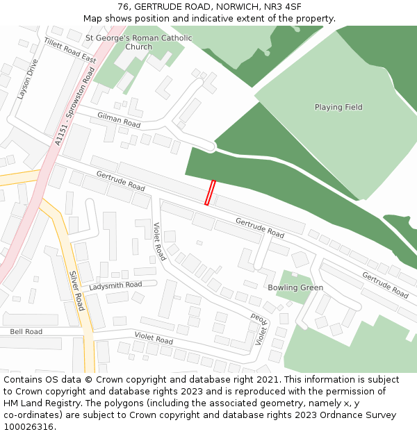 76, GERTRUDE ROAD, NORWICH, NR3 4SF: Location map and indicative extent of plot