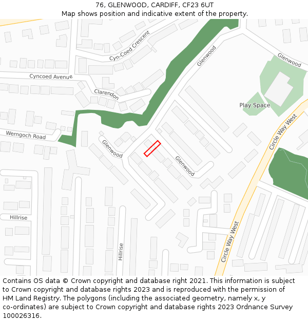 76, GLENWOOD, CARDIFF, CF23 6UT: Location map and indicative extent of plot